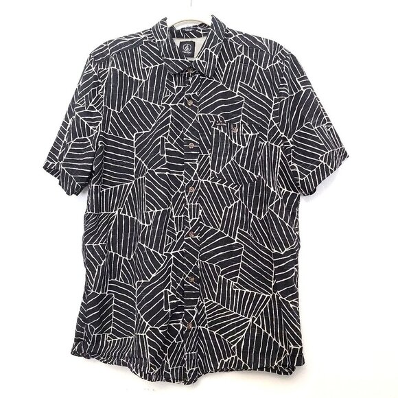 Volcom Other - Volcom Black & Cream Abstract Print Slim Fit Short Sleeve Button Up Shirt SZ M